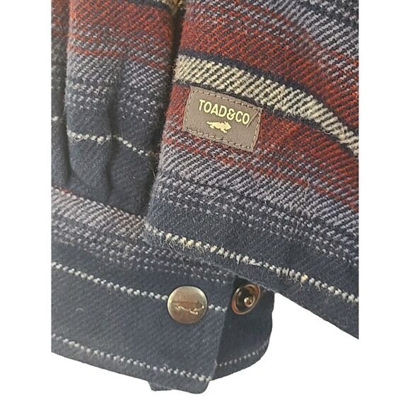 Toad&Co Shirt Mens Striped Flannel Mojac Dos Shirtjac Shacket Snap Front | M EUC - Picture 9 of 14